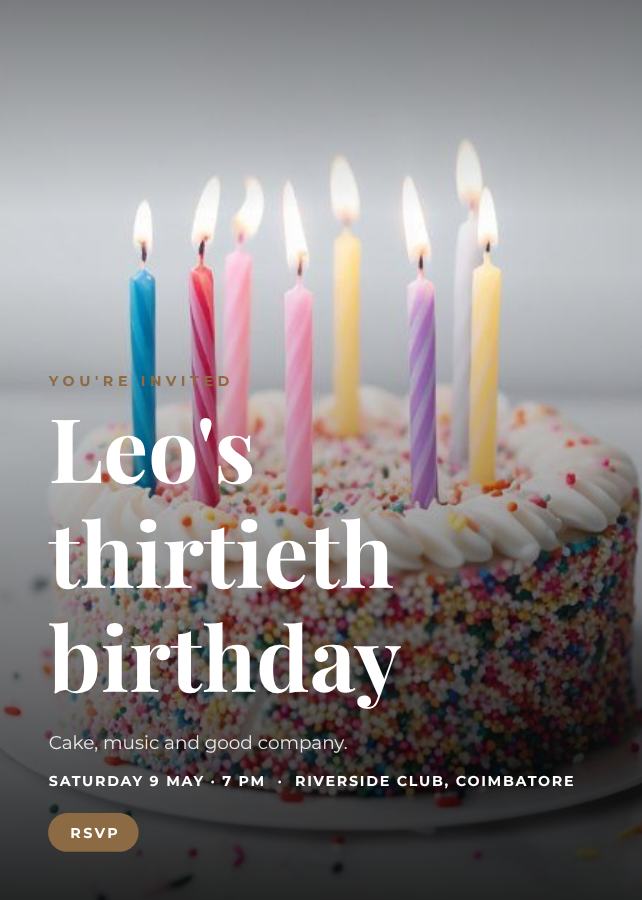 Sand Leo's Thirty Birthday Invitation — editable birthday template