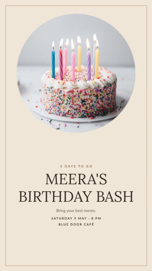 Sand Meera Birthday Bash Story — editable birthday template