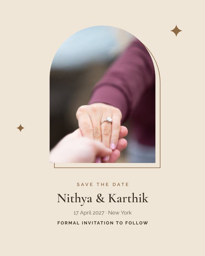 Sand Nithya and Karthik Save the Date — editable wedding template