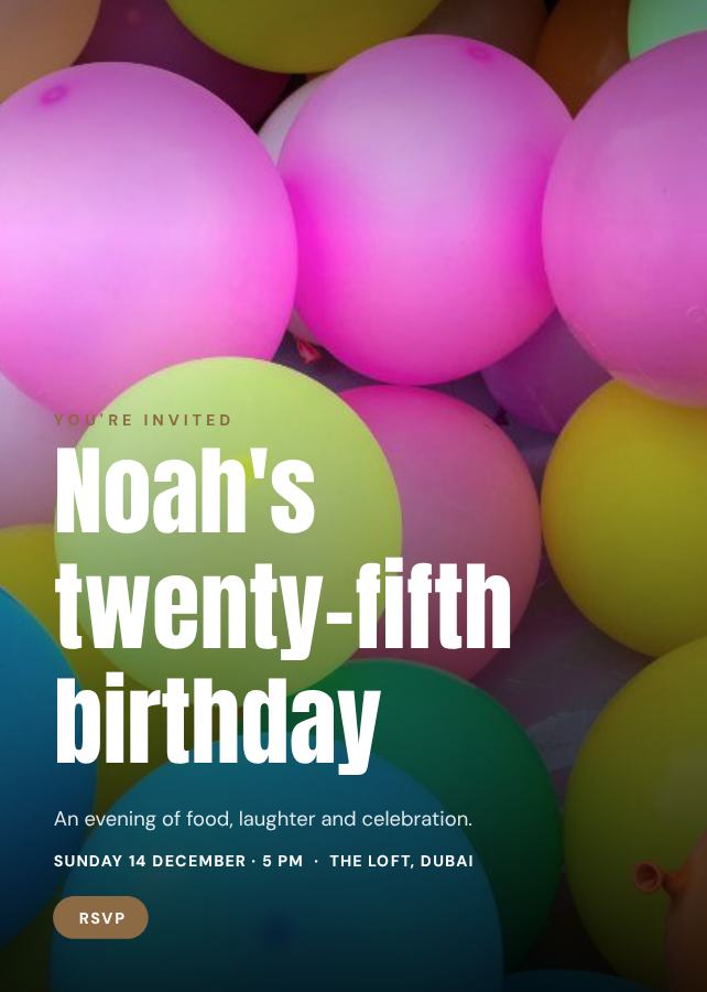 Sand Noah's Twenty-Five Birthday Invitation — editable birthday template