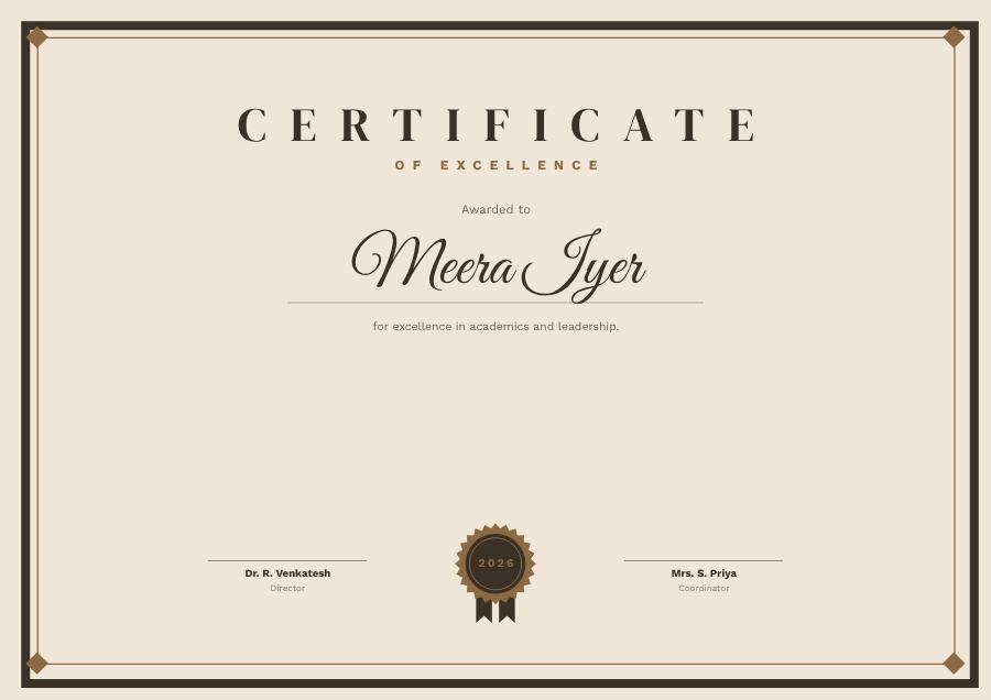 Sand Of Excellence Certificate Classic — editable certificates template