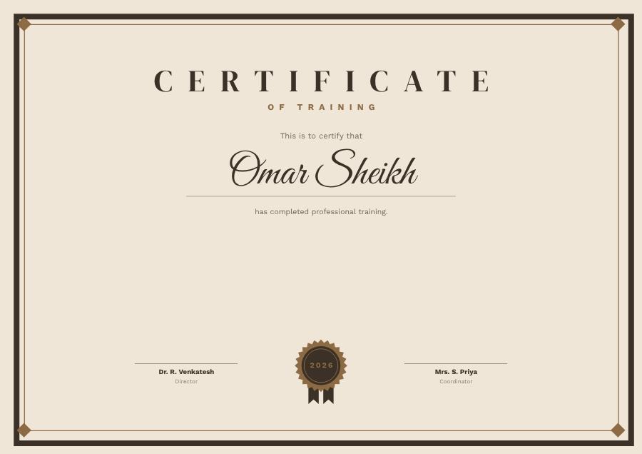 Sand Of Training Certificate Modern — editable certificates template