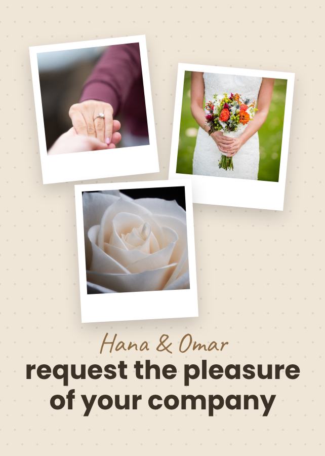 Sand Polaroid Hana and Omar Wedding Invitation — editable wedding template