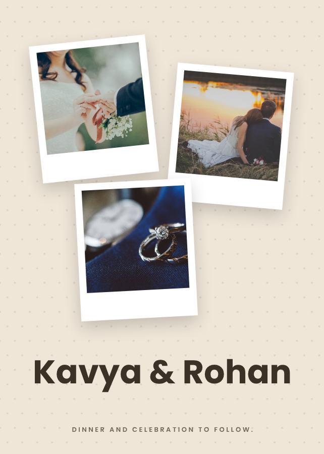 Sand Polaroid Kavya and Rohan Reception Invite — editable wedding template