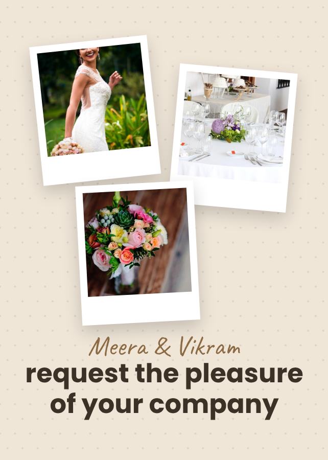 Sand Polaroid Meera and Vikram Wedding Invitation — editable wedding template