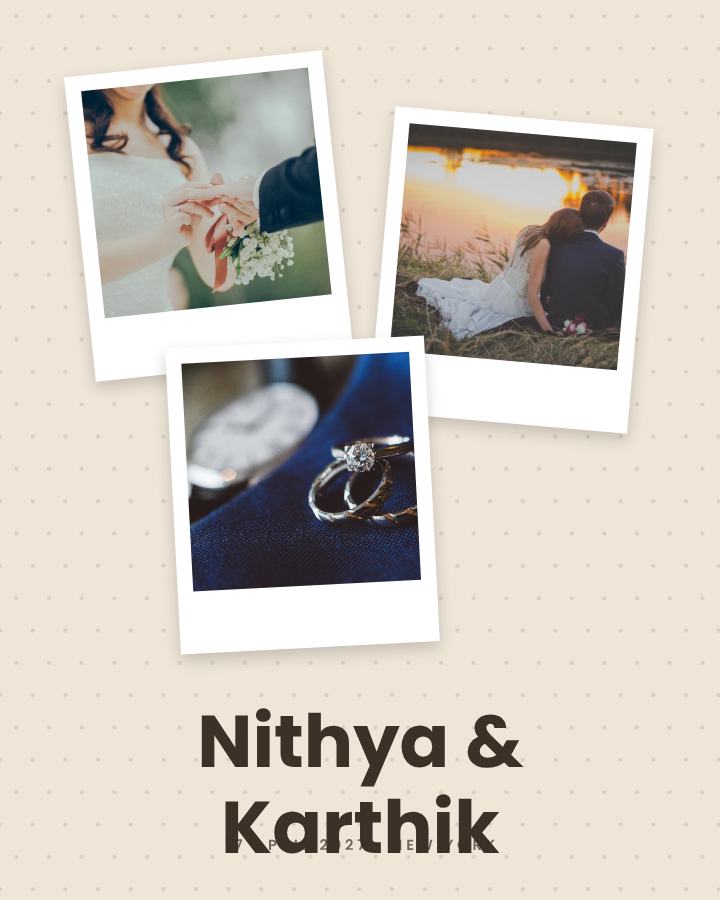 Sand Polaroid Nithya and Karthik Save the Date — editable wedding template