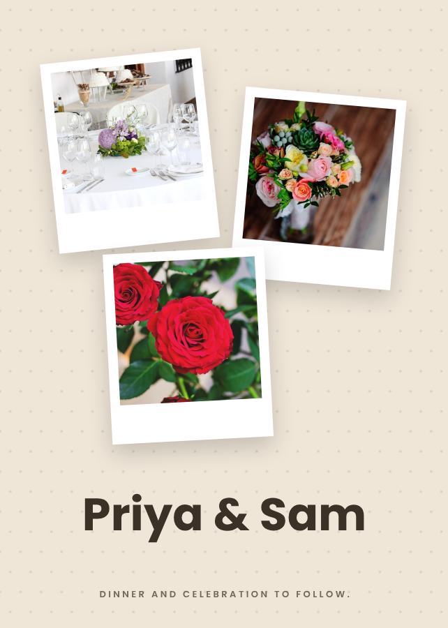 Sand Polaroid Priya and Sam Reception Invite — editable wedding template