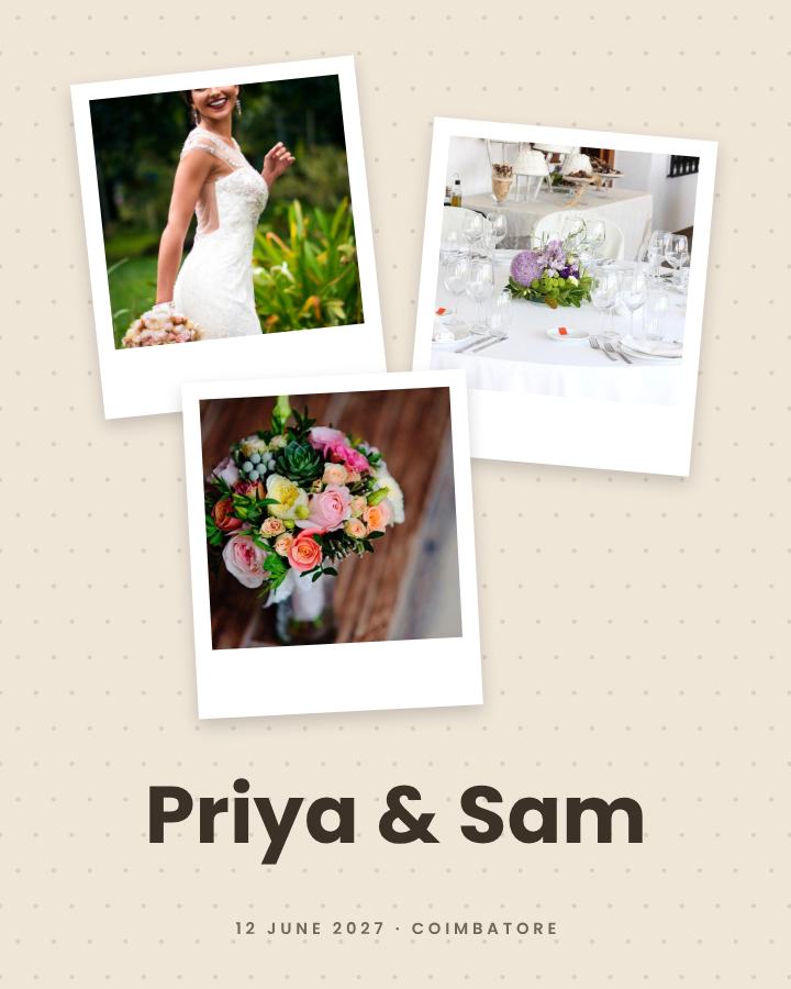 Sand Polaroid Priya and Sam Save the Date — editable wedding template