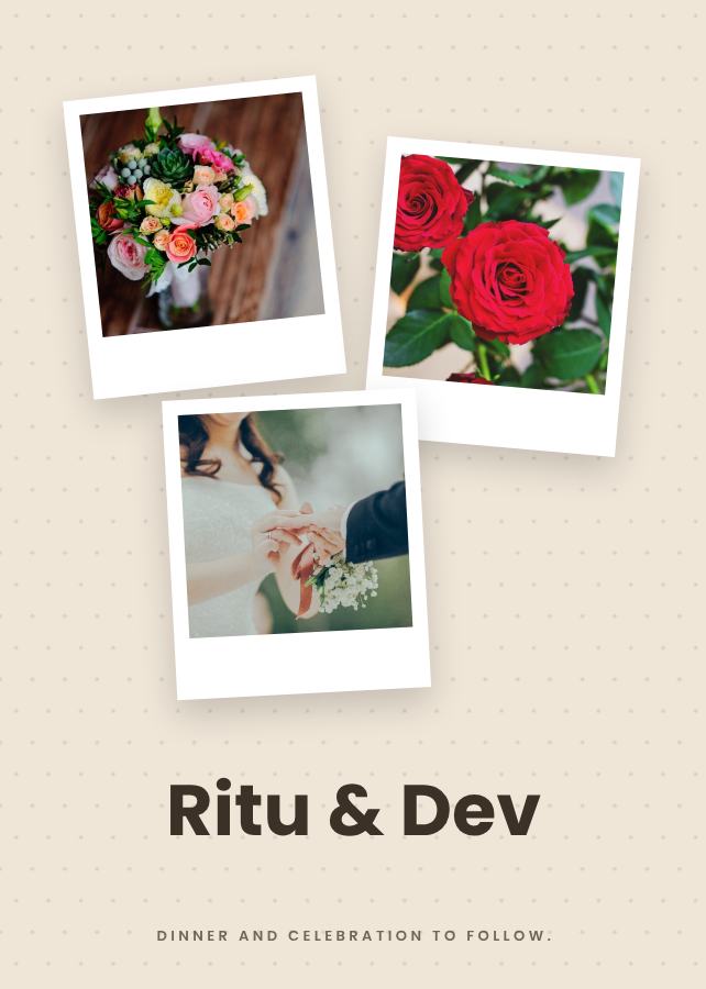 Sand Polaroid Ritu and Dev Reception Invite — editable wedding template