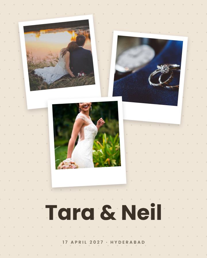 Sand Polaroid Tara and Neil Save the Date — editable wedding template