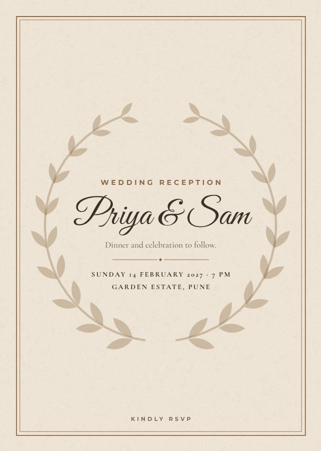Sand Priya and Sam Reception Invite — editable wedding template