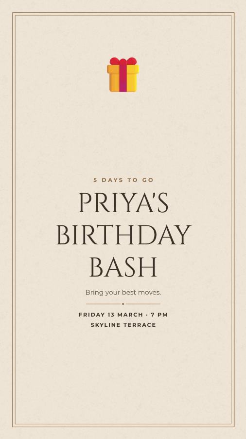Sand Priya Birthday Bash Story — editable birthday template