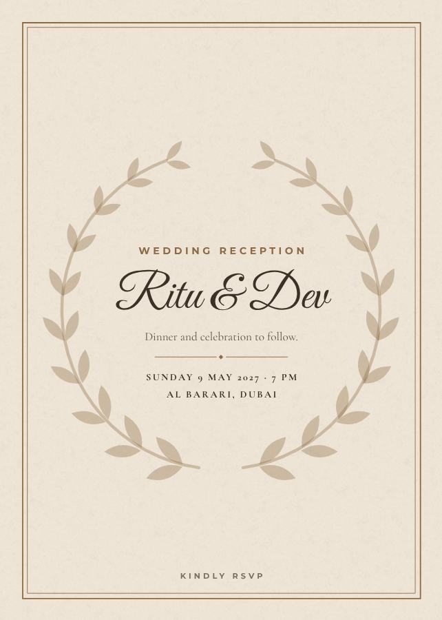 Sand Ritu and Dev Reception Invite — editable wedding template