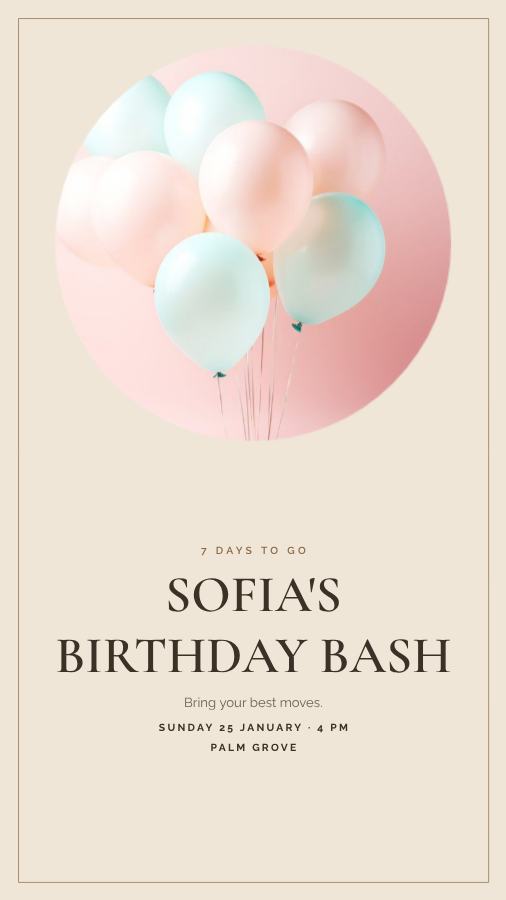 Sand Sofia Birthday Bash Story — editable birthday template