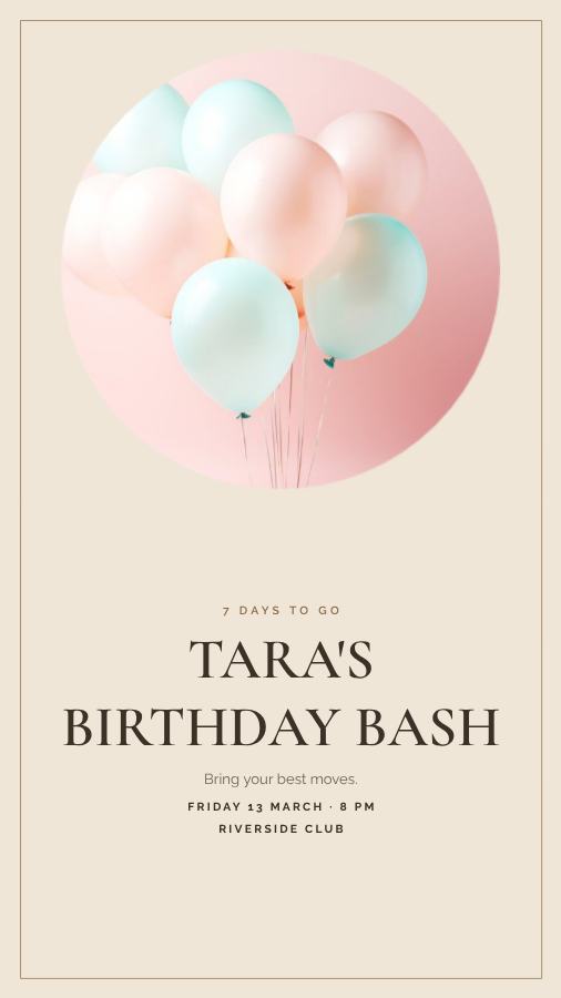 Sand Tara Birthday Bash Story — editable birthday template