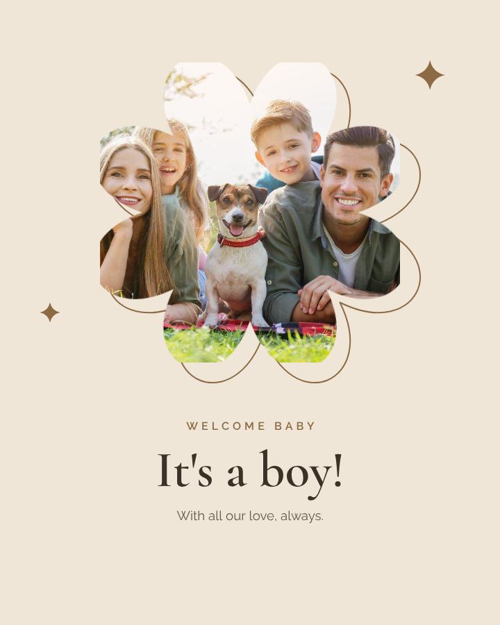 Sand Welcome baby It's a boy! Wishes — editable love & family template