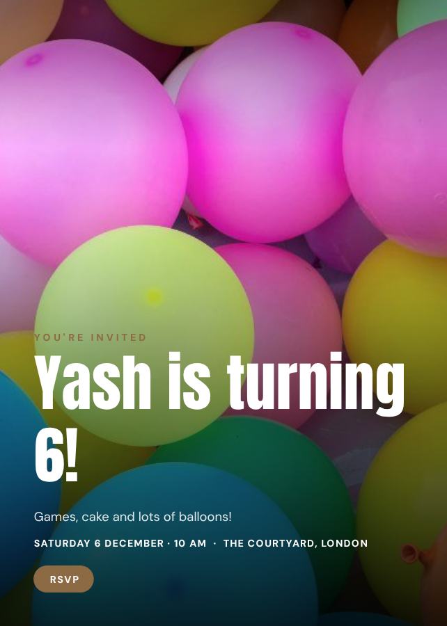Sand Yash's Six Birthday Invitation — editable birthday template