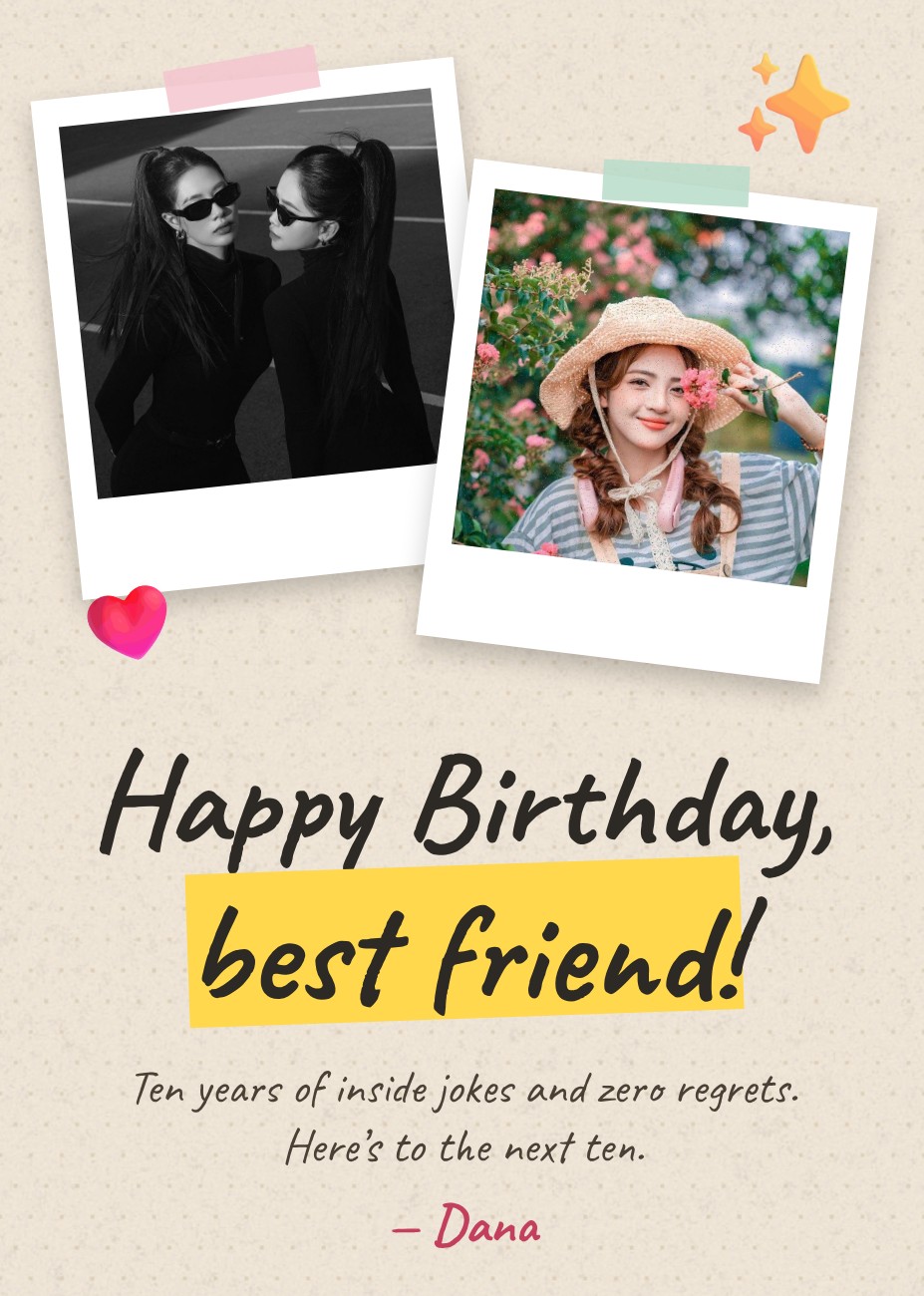 Scrapbook Best Friend Collage Card — editable birthday template