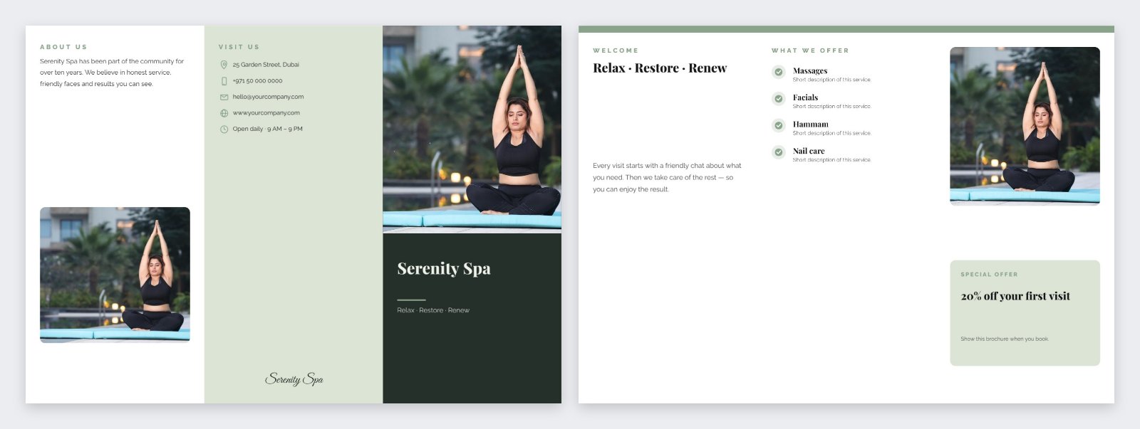 Serenity Spa Tri-fold Brochure — editable business template