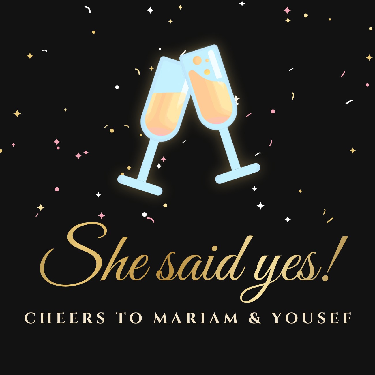 She Said Yes Champagne Post — editable wedding template