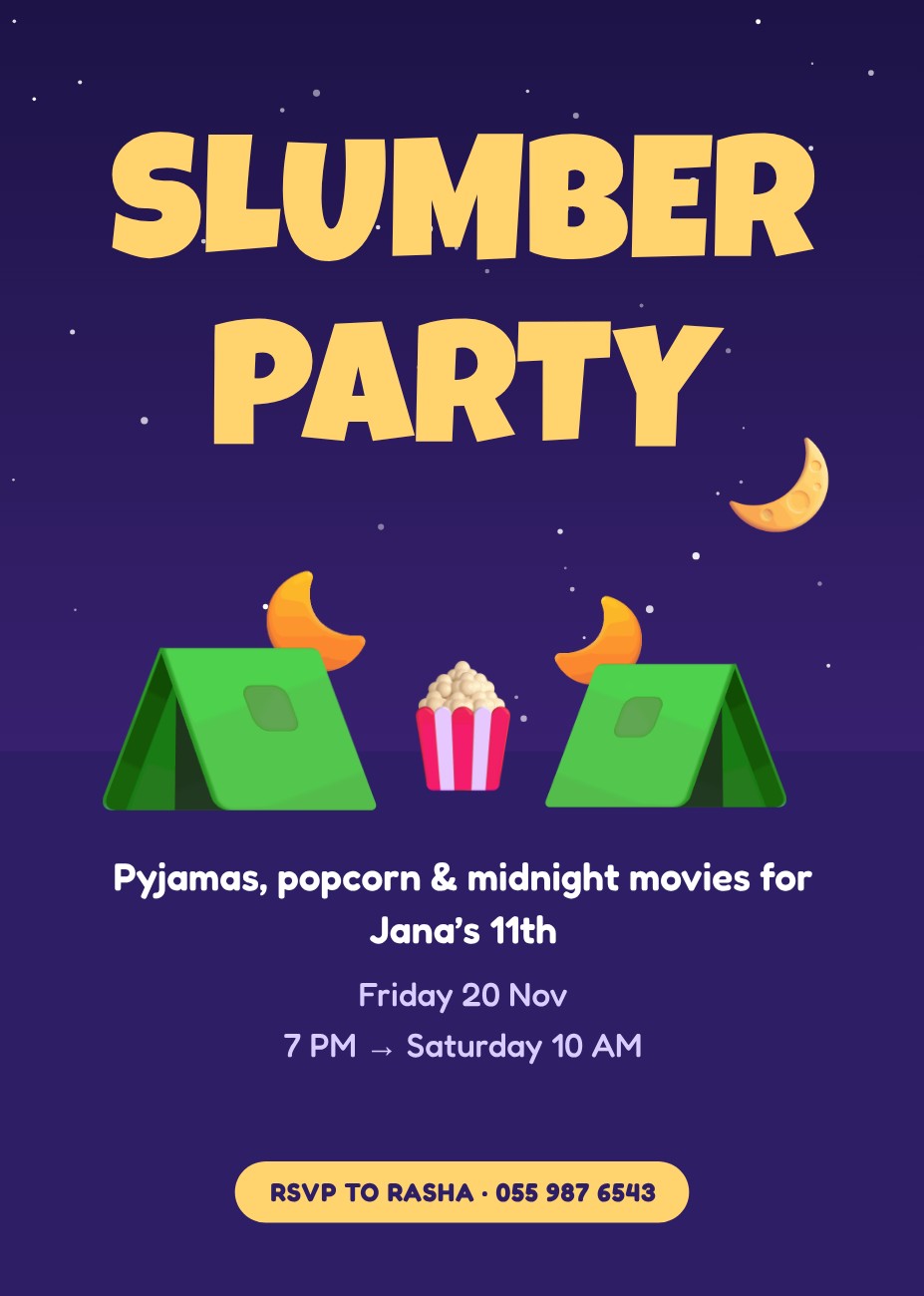 Slumber Party Tents Invitation — editable birthday template