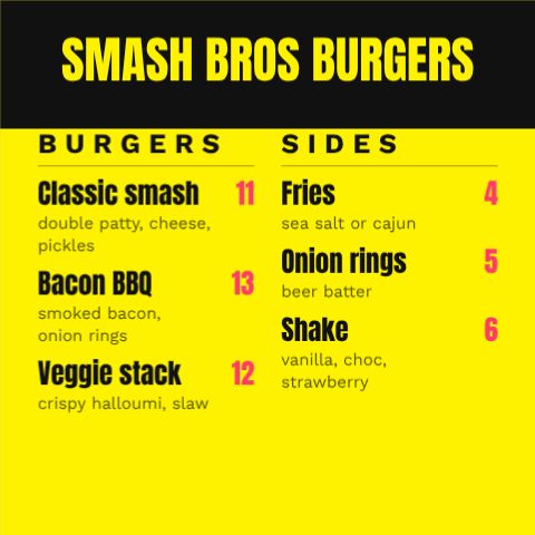 Smash Burger Menu template
