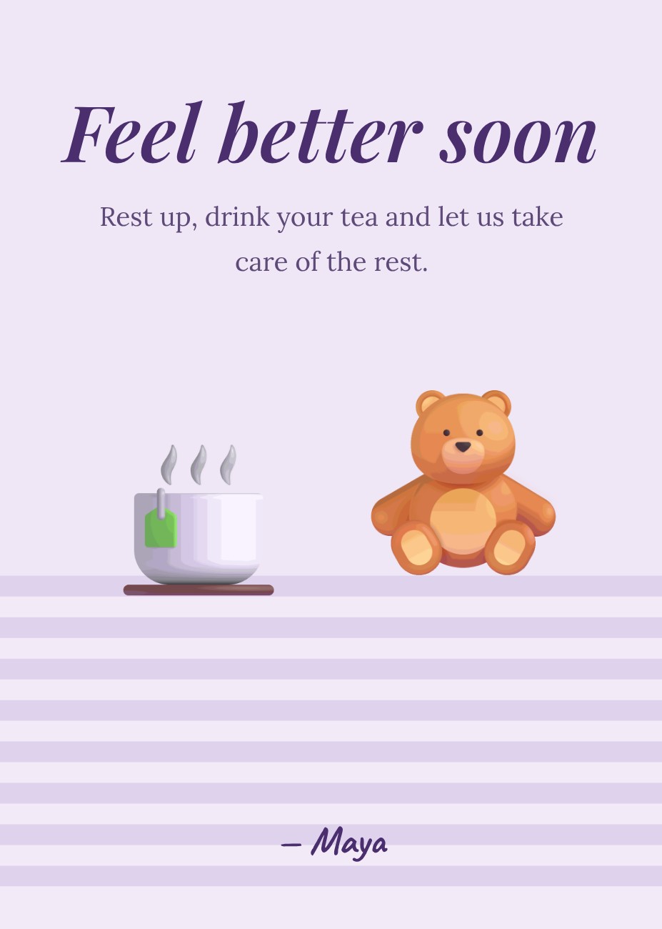 Soup and Blanket Get Well Card — editable cards template