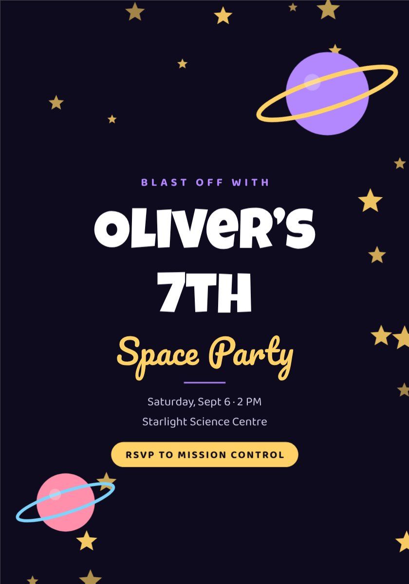 Space Explorer Birthday — editable birthday template