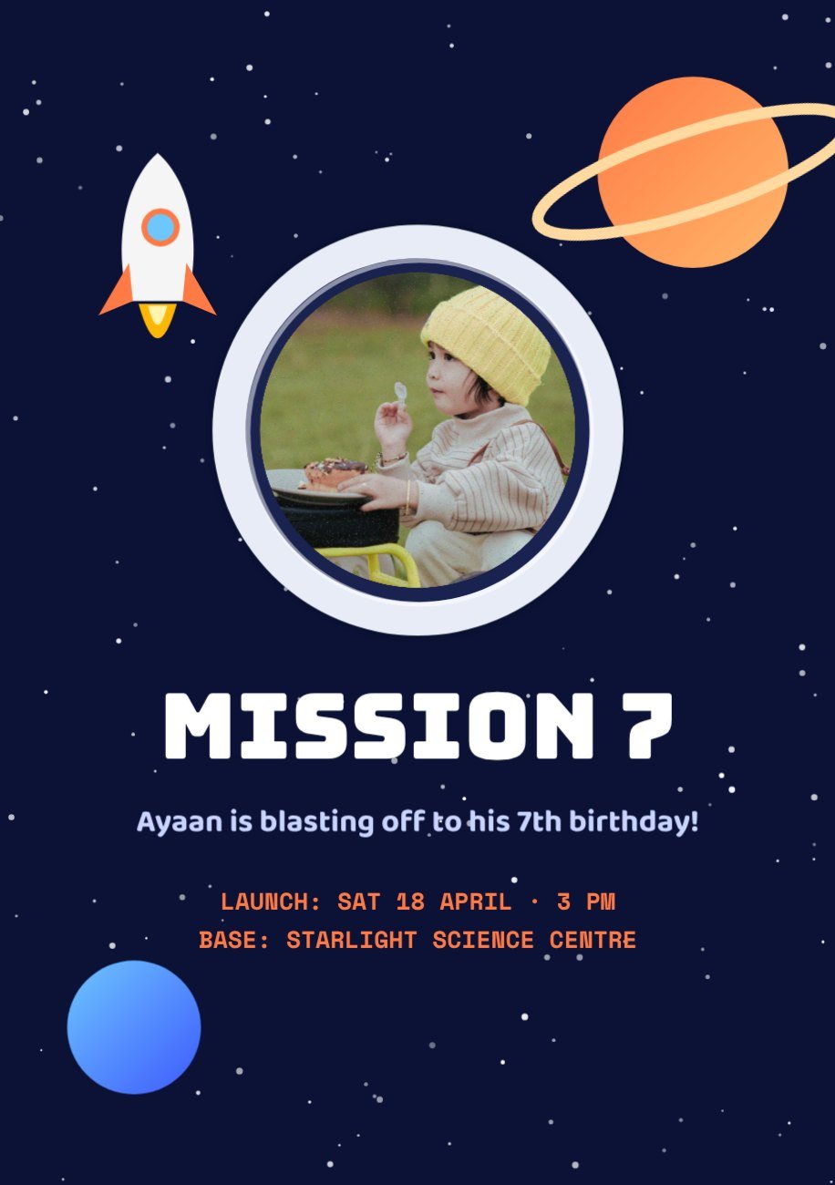 Space Mission Kids Birthday Invitation — editable birthday template