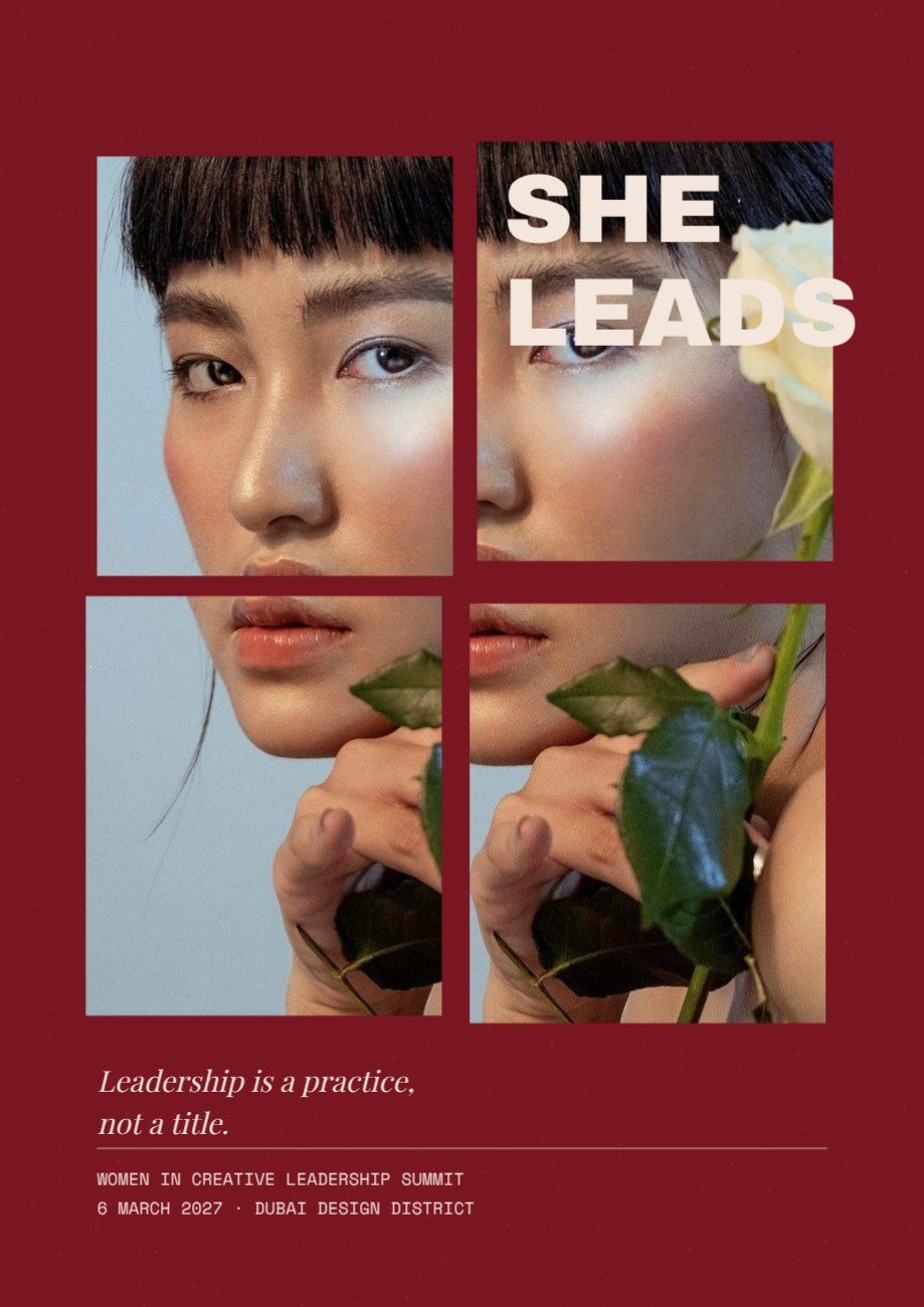 Split Portrait Leadership Summit Poster — editable events template