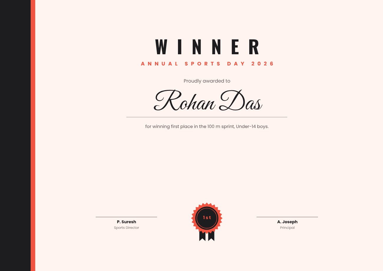 Sports Day Winner Certificate — editable certificates template