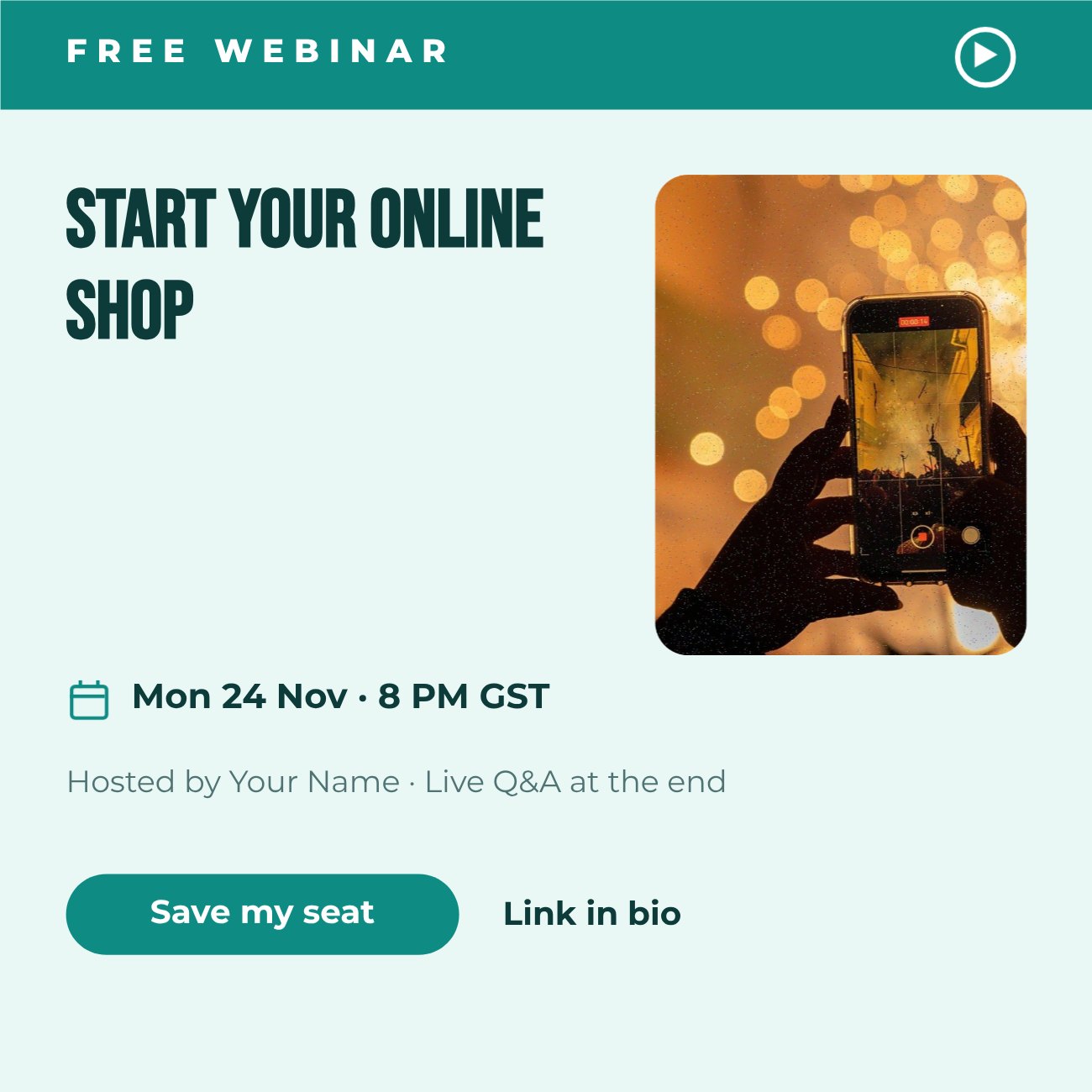 Start Your Online Shop Webinar Post — editable marketing template