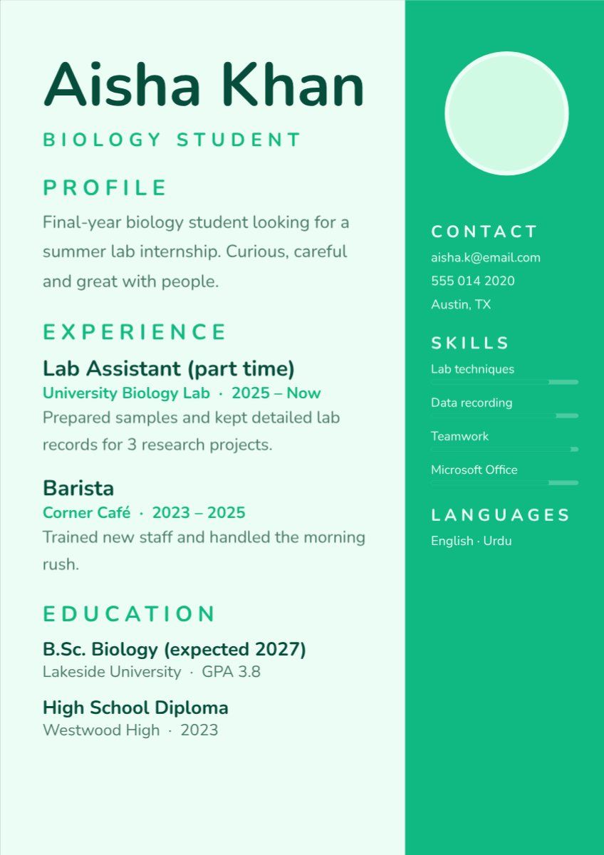 Student First Resume — editable resume template