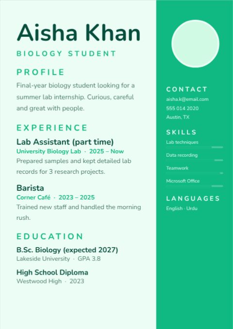 Student First Resume template