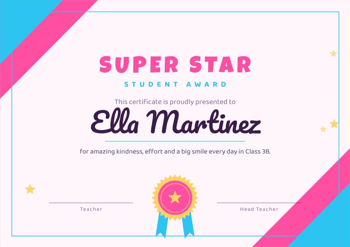 Student Star Certificate — editable certificates template