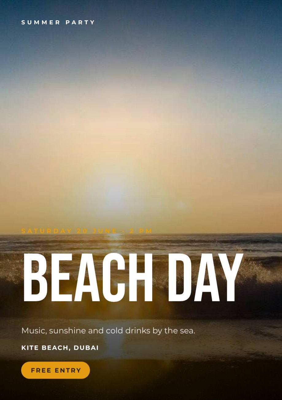 Summer Beach Party Poster — editable events template