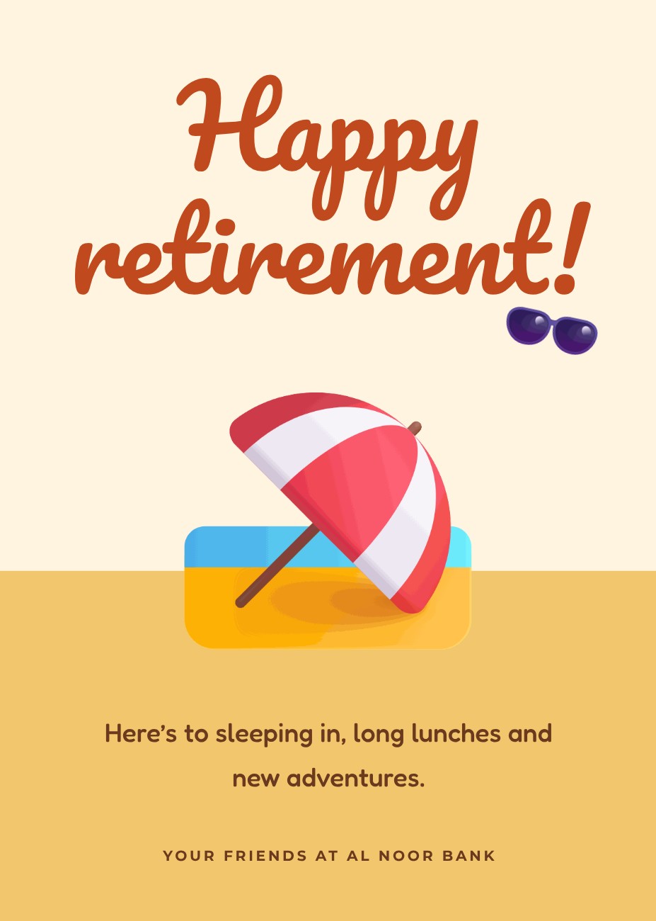 Sun and Sand Retirement Card — editable cards template