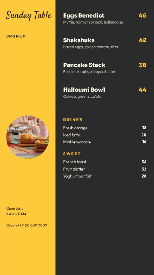 Sunday Table Brunch Story Menu