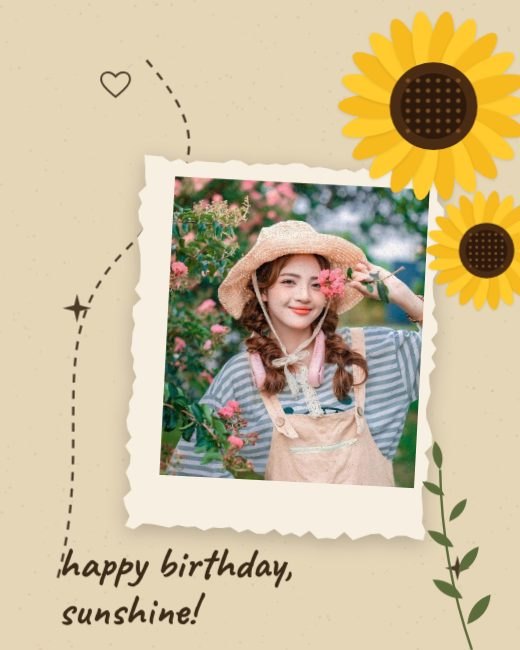 Sunflower Deckled Photo Birthday Post template