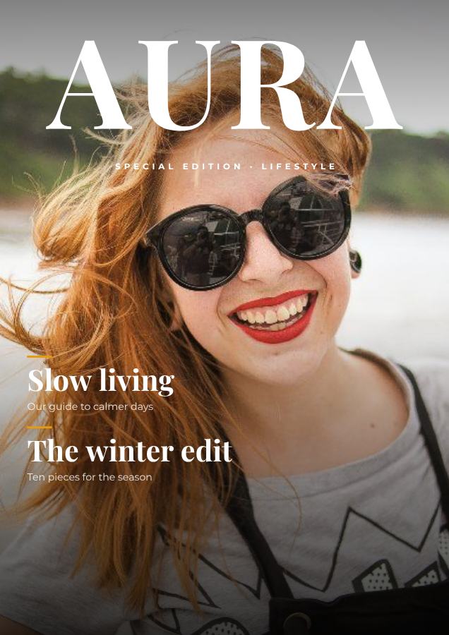 Sunny AURA Lifestyle Magazine Cover Special edition — editable marketing template