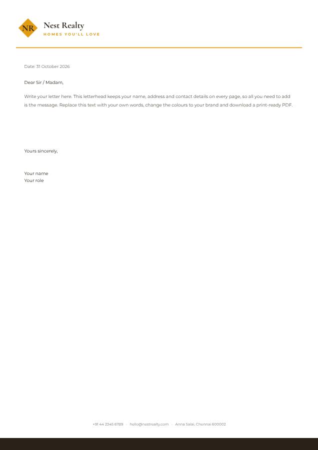 Sunny Nest Realty Minimal Letterhead — editable business template
