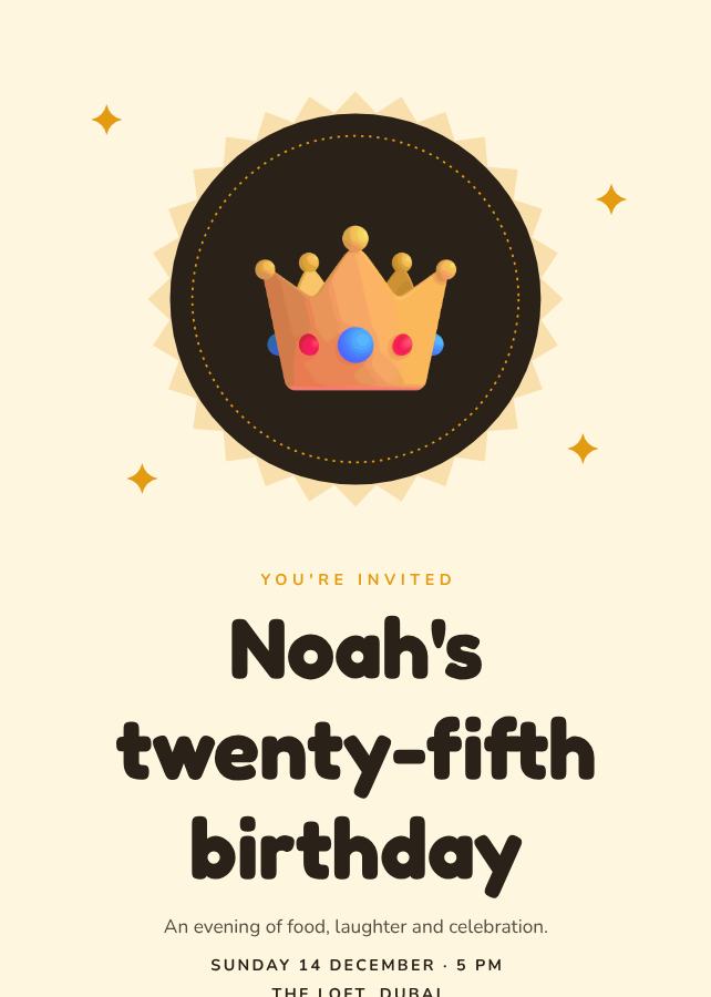 Sunny Noah's Twenty-Five Birthday Invitation — editable birthday template