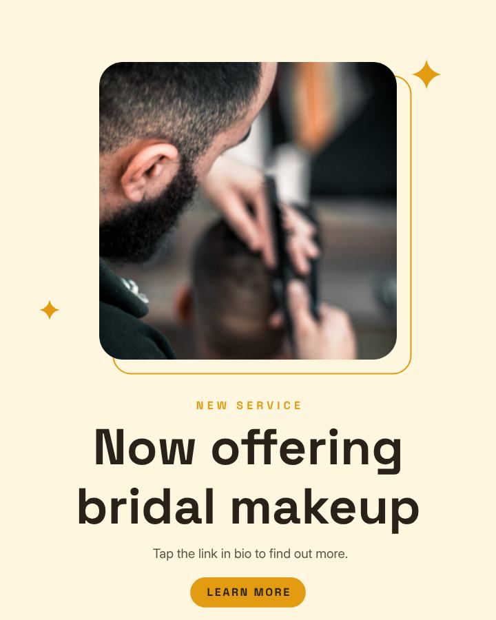 Sunny Now offering bridal makeup Announcement Post — editable social media template