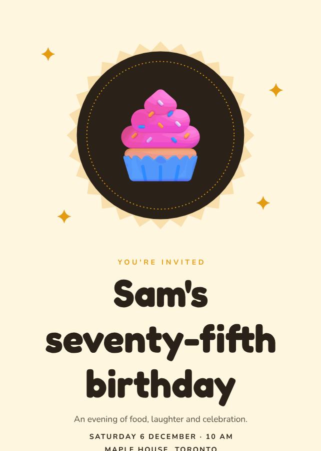 Sunny Sam's Seventy-Five Birthday Invitation — editable birthday template