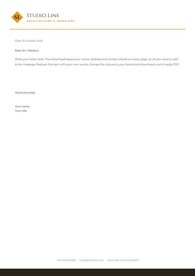 Sunny Studio Line Minimal Letterhead — editable business template