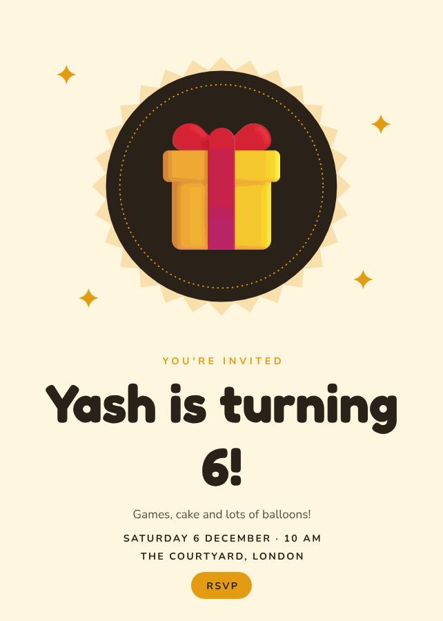 Sunny Yash's Six Birthday Invitation — editable birthday template