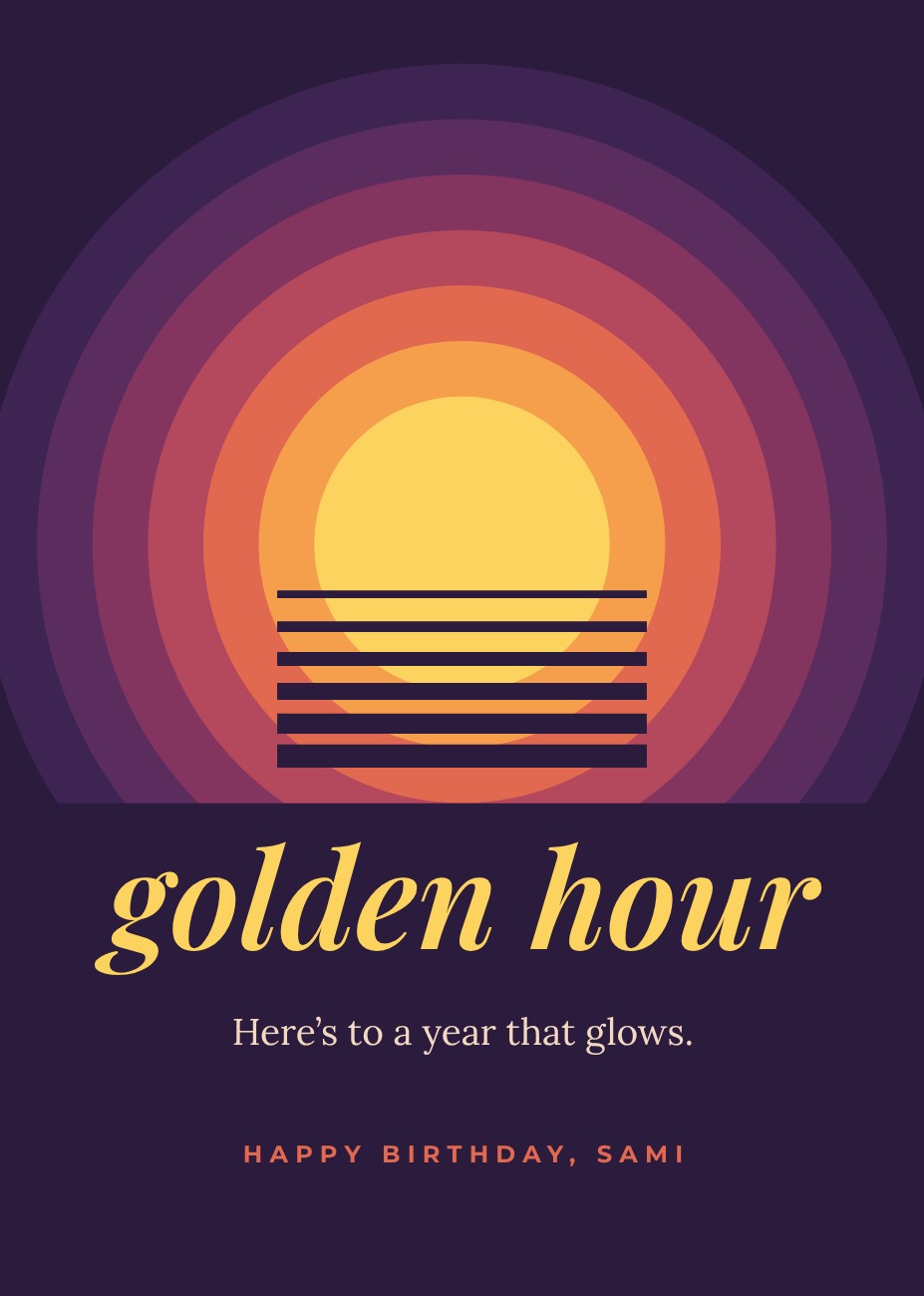Sunset Rings Golden Hour Card — editable birthday template