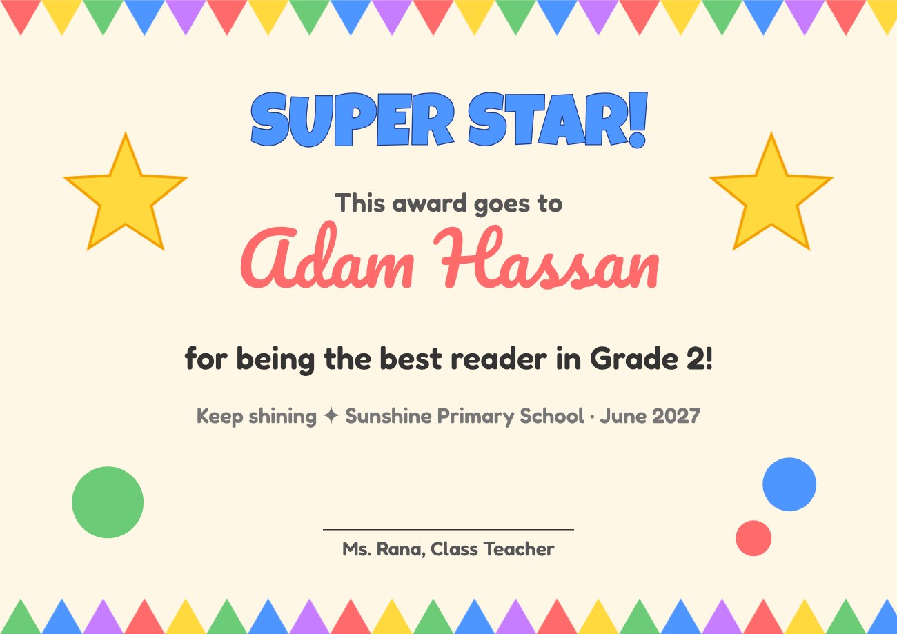 Super Star Kids Certificate — editable certificates template