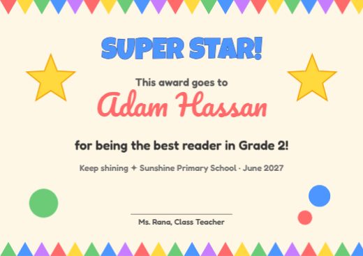 Super Star Kids Certificate — free certificate template