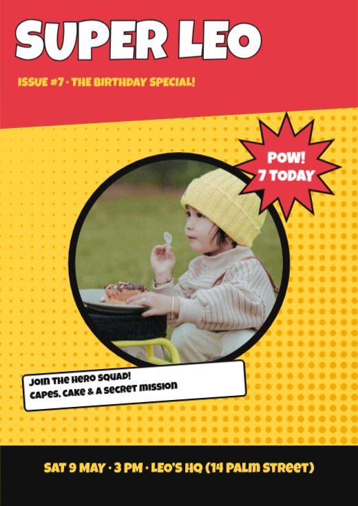 Superhero Comic Birthday Magazine — free banner template